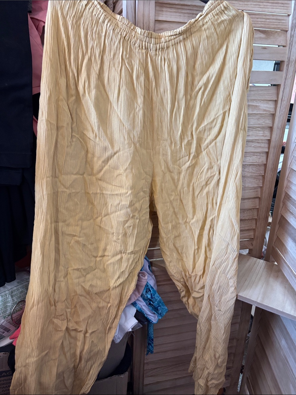 Ladies Lightweight Elastic Waist Flowy Crinkle Slacks Large